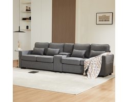 OKWISH Bank - 4-Zits - Comfortabel Woonkamersofa Met Drie Lendenkussens - Linnen - Donkergrijs
