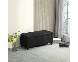 OKWISH Bankje – Met Opbergruimte – 100 x 40 x 44 cm – Polyester En Gummihout – Zwart – Voor Hal, Slaapkamer Of Woonkamer
