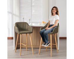 OKWISH Barkruk 58,5 X 55 X 104 Cm - Hoge Rugleuning En Armleuningen - Set Van 2 Voor Keukenbar Of Eiland - Linnen - Groen