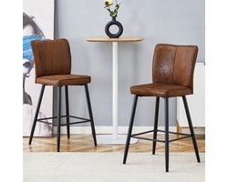 OKWISH Barkruk Set Van 2 101 Cm - Ergonomische Rugleuning En Voetsteun - In Hoogte Verstelbare Antislip Voeten - Stof En Metaal - Bruin