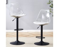 OKWISH Barkrukken Set Van 2 60 Tot 80 Cm Verstelbaar Met Transparante Rugleuning 360 Graden Draaibaar Voor Keuken En Bar Metaal Kunststof Zwart