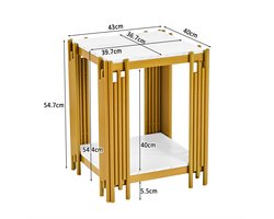 OKWISH Bedtafel - 2 Etages Met Open Opbergruimte - Slaapkamer Woonkamer Hal - MDF En Metaal Wit Goud - 43 x 40 x 54,7 cm