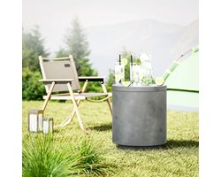 OKWISH Bijzettafel Met Drankkoeler - 3 In 1 Design Met Afneembaar Deksel - Voor Balkon Terras Tuin - Beton Lichtgrijs - Ø37,5 x 43,5 cm
