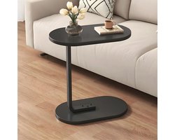 OKWISH Bijzettafels – Moderne Bijzettafel Met Stevig Metaalframe, Sidetable Voor Woonkamer En Slaapkamer, Hout + Metaal – Zwart (Ovaal)