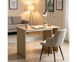 OKWISH Bureau - Computerbureau Met Open Opbergvakken - 100 x 44 x 74 cm - Werkplek Voor Slaapkamer Of Kantoor - Spaanplaat Wit Licht Eiken