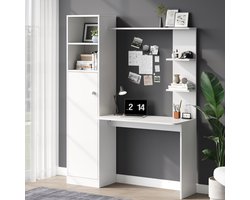 OKWISH Bureau Met Kast En Open Vakken - Multifunctionele Werkplek Voor Thuis En Kantoor - MDF Wit - 123,5x45x168,5 cm