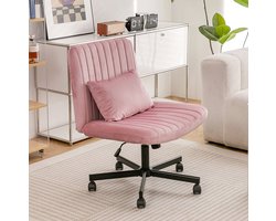 OKWISH Bureaustoel - 67 x 54,61 x 83,82-92,96 cm - Hoogteverstelbaar & 360° Draaibaar - Voor Home Office Of Woonkamer - Linnen - Lichtroze
