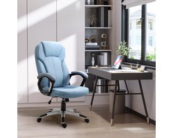 OKWISH Bureaustoel - Ergonomisch Hoogteverstelbaar Met Vaste Armleuningen - Hoge Rugleuning Voor Kantoor En Thuis - Linnen - Lichtblauw