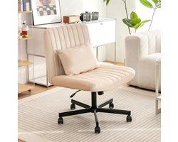 OKWISH Bureaustoel – Hoogteverstelbaar & Draaibaar Zonder Armleuningen – Met Stille Wielen En Kussen – Voor Home Office Of Woonkamer – Linnen – Beige
