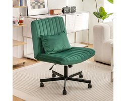 OKWISH Bureaustoel – Hoogteverstelbare Draaistoel Zonder Armleuningen – Met Stille Wielen En Kussen – Voor Home Office Of Woonkamer – Linnen – Groen