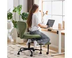 OKWISH Bureaustoel – Meditatiestoel Met Voetsteun En 360° Draaifunctie – In Hoogte Verstelbaar – Voor Thuiswerkplek – Kunstleer – Groen