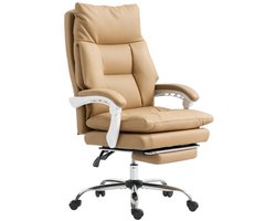 OKWISH Bureaustoelen - Verstelbare Bureaustoel Met Voetsteun En Opklapbare Armleuningen - Ergonomisch En Draaibaar Met Vijfster-Onderstel - Voor Werkplek - 76×65×121 cm - Leer - Lichtbruin