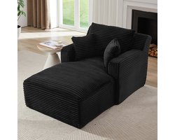 OKWISH Chaise Longue 1-Zits - Als Relaxfauteuil En Slaapbank - Ruimtebesparend Voor Woonkamer Of Kantoor - Cord - Zwart