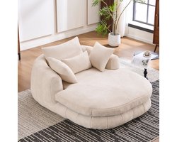 OKWISH Chaise Longue 1-Zits - Extra Diepe Lounge Fauteuil Met Kussens - Zachte Chenille Voor Woonkamer, Slaapkamer En Leeshoek - Wit