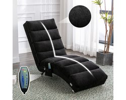 OKWISH Chaise Longue - 1-Zits Massageligstoel Met Ergonomische Rugleuning & Trillingsfunctie - Met Zijvak En Hoogdens Schuim - Stof - Zwart