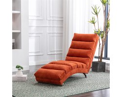 OKWISH Chaise Longue – 1-Zits Massageligstoel Met Ergonomische Rugleuning & Vibratiemassage – Zijvak Voor Afstandsbediening – Linnen – Oranje