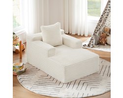 OKWISH Chaise Longue - 1-Zits Relaxstoel En Slaapsofa Zonder Montage - Zachte Ribstof En Comfortabele Vulling - Voor Woonkamer Of Kantoor - Beige