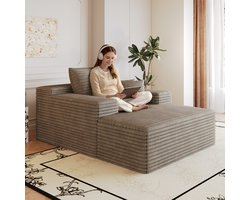 OKWISH Chaise Longue 115 x 159 Cm - Zachte Corduroy Relaxstoel Zonder Montage - Voor Woonkamer En Slaapkamer - Stof - Camel