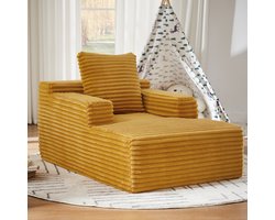 OKWISH Chaise Longue 117 x 81 x 50 cm - 1-Zits Moderne Relaxstoel En Slaapsofa Zonder Montage - Ribstof - Geel