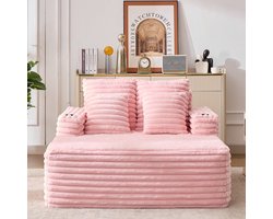 OKWISH Chaise Longue 2-Zits 135 Bij 128 Bij 86 Cm - Zachte Kunstbont Bekleding Met Bekerhouders - Voor Woonkamer En Ontspanning - Roze