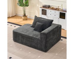 OKWISH Chaise Longue Bank - Direct Klaar Zonder Montage - Wolkzacht Zitcomfort Met Kussen En Zijvak - Voor Woonkamer Slaapkamer Of Kantoor - Chenille - Zwart