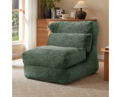 OKWISH Chaise Longue Fauteuil - Omvormbaar Tot Ligstoel - Voor Woonkamer Of Slaapkamer - Schuim - Groen