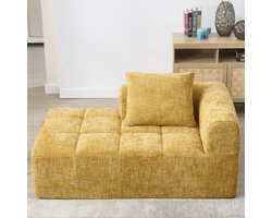 OKWISH Chaise-Loungebank - 2-Zits - met Zijvak & Kussen - Wolkenachtig Comfort en Snelle Terugvering - Modern Minimalistisch voor Woonkamer - Chenille - Geel
