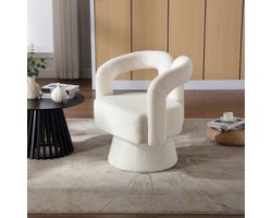 OKWISH Draaibare Fauteuil – 1 Persoons Bouclé Kuipstoel Met 360° Rotatie & Brede Zitting – Met Metalen Voet – Voor Woonkamer Slaapkamer Kantoor – Beige