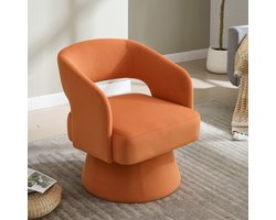 OKWISH Draaifauteuil - 360 Graden Draaibaar Met Gebogen Armleuningen - Woonkamer Of Slaapkamer - Chenille - Oranje