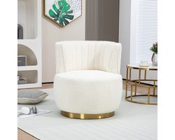 OKWISH Draaistoel – 360° Draaibare Eetkamer-/Woonkamerstoel Met Zacht Teddy-Bekleding – Enkel Stoel – Teddy – Modern – Wit – Ergonomische Rug & Hoogdichtheid Schuim
