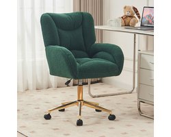 OKWISH Draaistoel – Ergonomische Bureaustoel Met Verstelbare Hoogte, 360° Zwenkwielen & Gouden Metalen Basis – Met Dikke Schuimvulling – Fluweel – Groen