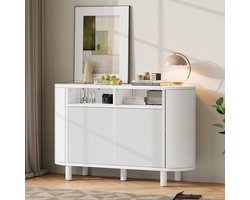 OKWISH Dressoir – 120 × 38 × 77 cm – 2 Deuren En Open Vak – Verstelbare Planken – MDF Wit – Voor Hal En Woonkamer