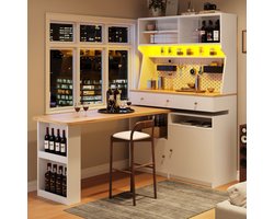 OKWISH Dressoir – 137×45×178 cm – 2 deuren – 3 lades – Uittrekbaar werkblad – LED-bediening via app – MDF Wit – Acryl schuifdeur