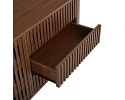 OKWISH Dressoir – 160×40×70 cm – 6 Lades – Opbergruimte Voor Woonkamer En Hal – Lamelontwerp – MDF En Metaal – Walnootkleur