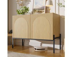 OKWISH Dressoir – 2 Deuren – Boogdesign Met Verticale Lijnen – 100 x 40 x 75 cm – Opbergruimte Voor Woonkamer Hal Eetkamer – Spaanplaat Naturel