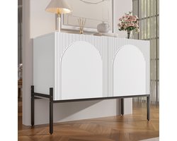 OKWISH Dressoir - 2 Deuren - Boogvormig Lijndesign - 100 x 40 x 75 cm - Ruime Opbergruimte Voor Woonkamer Hal Of Eetkamer - Spaanplaat Wit