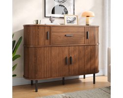 OKWISH Dressoir - 2 Vakken Met Schuifdeuren En Lade - Voor Woonkamer En Eetkamer - Walnoot - 110 X 35 X 81,5 Cm