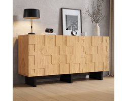 OKWISH Dressoir - 3 Deuren Met Drukopening - Voor Woonkamer Keuken En Werkkamer - MDF En Spaanplaat Naturel - 140 X 40 X 70 Cm