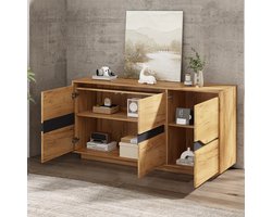 OKWISH Dressoir - 3 Deuren Met Softclose - Verstelbare Legplanken - Voor Woonkamer Eetkamer Hal - Spaanplaat Eiken Zwart - 140×40×70 Cm