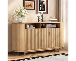 OKWISH Dressoir - 3 Deuren Natuurlijk Moderne Opbergkast - Met Verticale Lijnen Structuur - Voor Woonkamer En Eetkamer - 140 X 40 X 78 cm -MDF+Spaanplaat