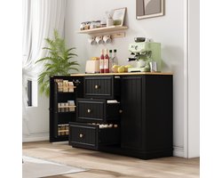 OKWISH Dressoir - 3 Laden En 2 Deuren - Verstelbare Planken Voor Keuken En Woonkamer - MDF Zwart - 126 x 40 x 86 cm