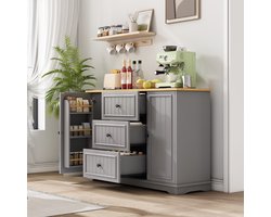 OKWISH Dressoir – 3 Lades En 2 Deuren – Verstelbare Planken – Voor Keuken En Eetkamer – Grijs MDF – 126 x 40 x 86 cm