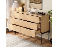 OKWISH Dressoir - 3D Diagonale Textuur - Woon En Eetkamer - MDF Naturel Met Zwarte Ijzeren Poten - 115,5 X 38 X 75 Cm