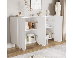 OKWISH Dressoir – 4 Deuren – Tropenvormig Gesneden Front – Met Dempingsscharnier – Met Interne Planken – MDF Wit – 120x37,5x80,8 cm