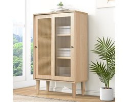 OKWISH Dressoir 60x40x100cm - Opbergkast met Schuifdeuren - 6 Compartimenten - Spaanplaat - Natuurlijk