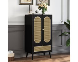 OKWISH Dressoir 60x40x110cm - Kast met 2 Deuren en 1 Schuiflade - Praktisch en Modern - Spaanplaat - Zwart