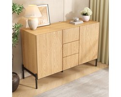 OKWISH Dressoir - Geometrische Deuren - 2 Deuren En 1 Lade - Opbergkast Voor Woonkamer Eetkamer Hal - MDF Naturel - 115,5x40x76 cm