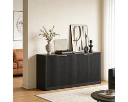 OKWISH Dressoir - Golvend Frontdesign - 150 x 40 x 70,5 cm - 4 Deuren - Veel Opbergruimte - Modern Vintage - MDF Zwart