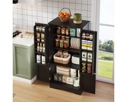 OKWISH Dressoir – Hoge Opbergkast – met USB Oplaadbare LED-Sensorverlichting en Verstelbare Legplanken – 120×60×40 cm – MDF Zwart