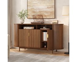 OKWISH Dressoir - Met Drie Deuren En Verticale Lijnstructuur - Voor Woonkamer En Eetkamer - 140 X 40 X 78 Cm - MDF+Spaanplaat -Okkernoot